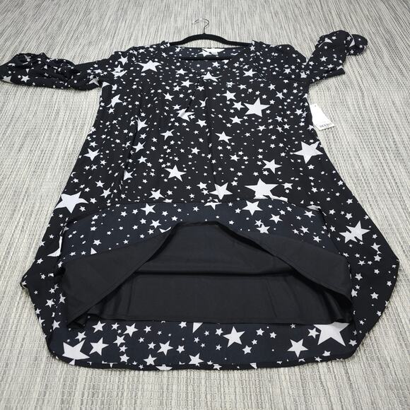 Decree Womens Size L Oh My Stars Black White Shirt Dress Roll Tab Sleeve NEW - Picture 9 of 12